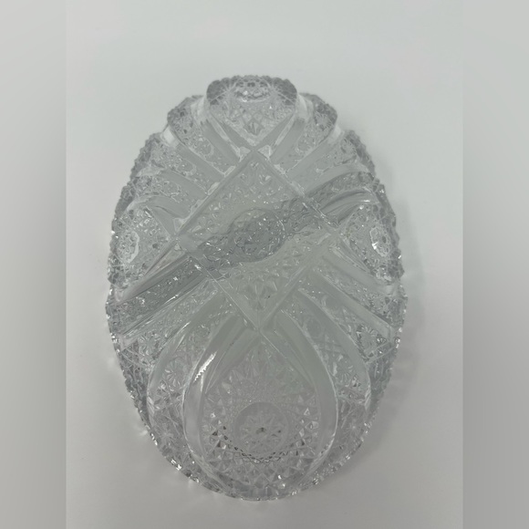 Vintage Imperial USA Leaded Crystal Divided Sawtooth Relish Olive Candy Dish - Picture 6 of 6